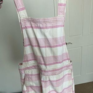 pink and white striped overalls